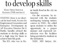 Press note published in Hans of India English daily newspaper on July 29, 2023 regarding the SEEDAP Executive Director (ED) Mr Parthasarathy visited Nihar Skill Education, Kadapa. Hans of India